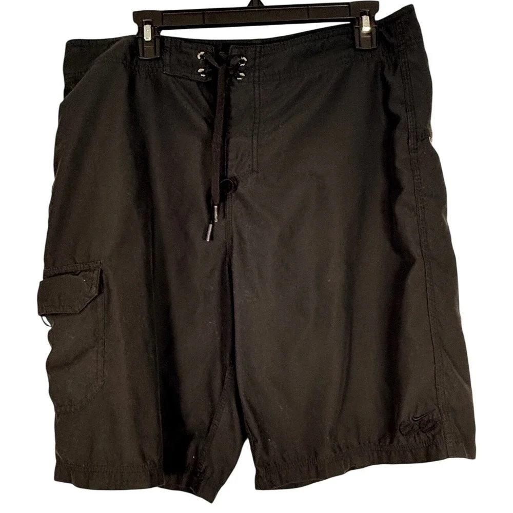 Nike 6.0 Mens Black Board Shorts Cargo Pocket Swim Trunks Size 34